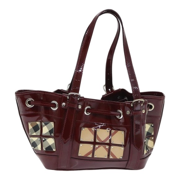 BURBERRY Hand Bag Enamel Red Silver Auth 91276 - Picture 2 of 16